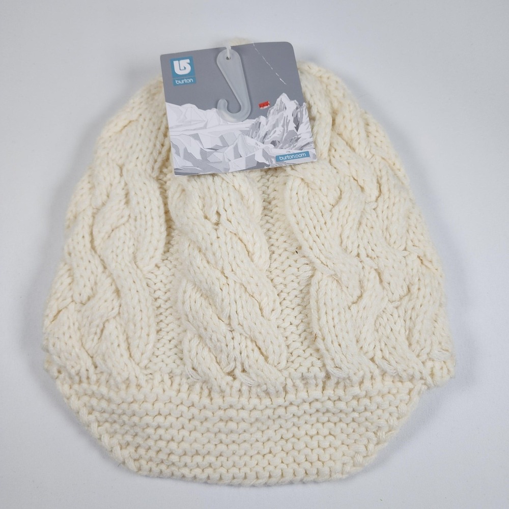 Burton Brimmed Beanie Womens One Size White Rock Salt Knit Snowboarding Wool